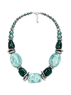Paparazzi Glaze of Glory Teal & White Speckled Bead Necklace